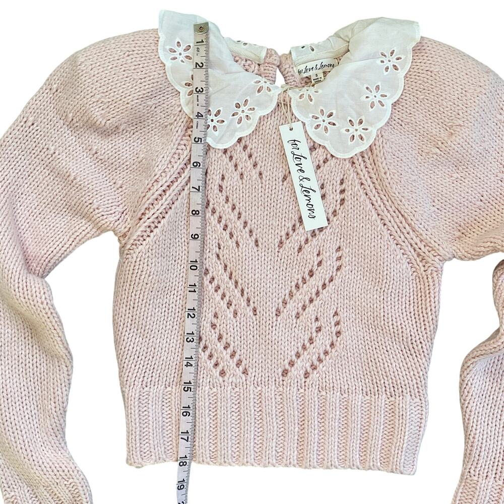 NEW For Love & Lemons Stacy Light Pink Peter Pan Eyelet Collar Sweater Size S - Picture 5 of 10